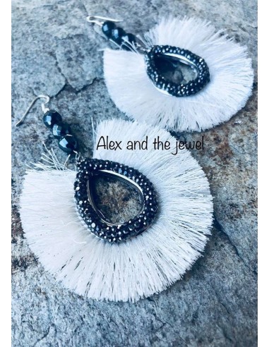 Χειροποίητο κόσμημα σκουλαρίκια boho σε 4 αποχρώσεις με πέτρες Μαρκασίτη και ημιπολύτιμες πέτρες Αιματίτη Sheila