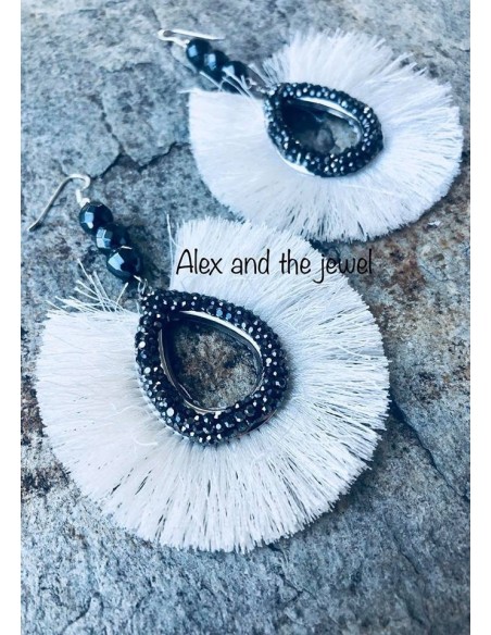 Χειροποίητο κόσμημα σκουλαρίκια boho σε 4 αποχρώσεις με πέτρες Μαρκασίτη και ημιπολύτιμες πέτρες Αιματίτη Sheila