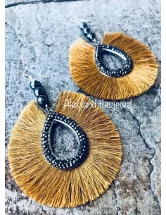 Χειροποίητο κόσμημα σκουλαρίκια boho σε 4 αποχρώσεις με πέτρες Μαρκασίτη και ημιπολύτιμες πέτρες Αιματίτη Sheila 2