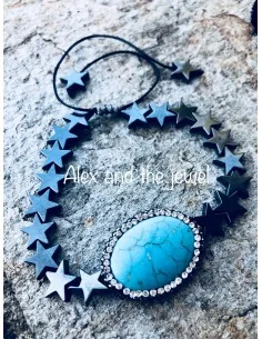 Χειροποίητο βραχιόλι με ημιπολύτιμες πέτρες Αχάτη σε γαλάζιο, πέτρες Μαρκασίτη και αυξομείωση Starlight 2