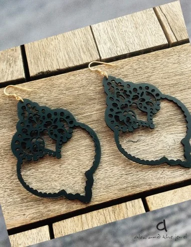 Κόσμημα σκουλαρίκια με σχέδιο από την ανατολή σε μαύρο ή χρυσό διάτρητο με γάντζους από ασήμι 925 επιχρυσωμένο Arabesque Cut Out