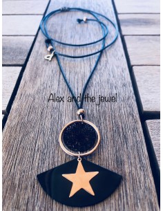 Κολιέ με στοιχείο από ατσάλι σε σχέδιο αστέρι και διάτρητος δίσκος φιλιγκρί σε στρογγυλό γυαλιστερό κορδόνι Cassiopeia 2