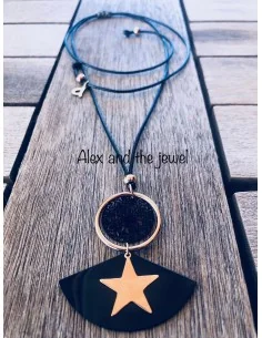 Κολιέ με στοιχείο από ατσάλι σε σχέδιο αστέρι και διάτρητος δίσκος φιλιγκρί σε στρογγυλό γυαλιστερό κορδόνι Cassiopeia 2