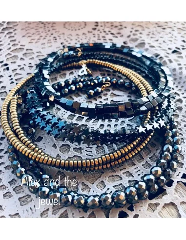 Χειροποίητο κολιέ choker από ημιπολύτιμες πέτρες Αιματίτη Stardust