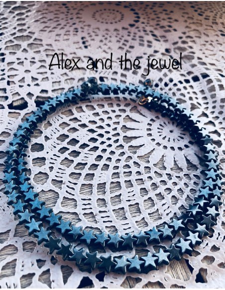 Χειροποίητο κολιέ choker από ημιπολύτιμες πέτρες Αιματίτη Stardust