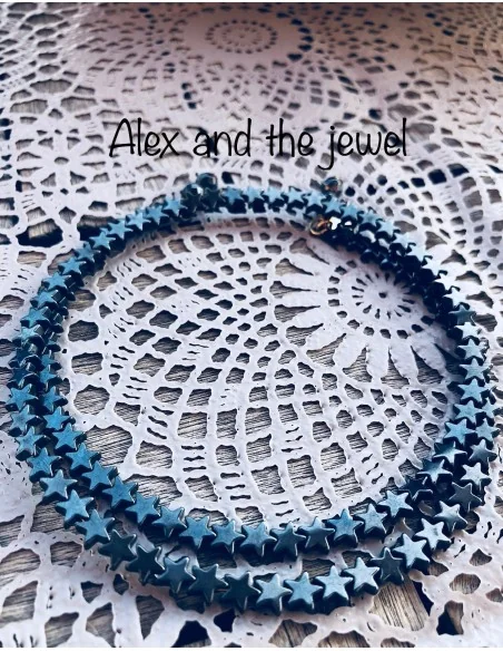 Χειροποίητο κολιέ choker από ημιπολύτιμες πέτρες Αιματίτη Stardust