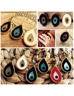 Κόσμημα σκουλαρίκια μάτι σε σχήμα σταγόνας με επίχρυσο πλαίσιο, σε 6 αποχρώσεις με γάντζους από ασήμι 925 επιχρυσωμένο Evil eye