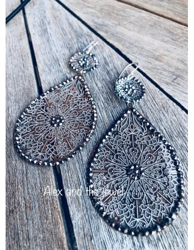 Κόσμημα σκουλαρίκια από μοτίφ φιλιγκρί με pave κρύσταλλα σε ασημί αποχρώσεις Adelaide