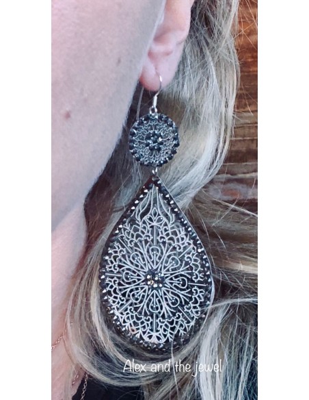 Κόσμημα σκουλαρίκια από μοτίφ φιλιγκρί με pave κρύσταλλα σε ασημί αποχρώσεις Adelaide