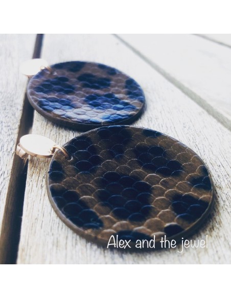 Κόσμημα σκουλαρίκια με δερμάτινο λεοπάρ σχέδιο και κούμπωμα καρφί σε ροζ χρυσό Jane