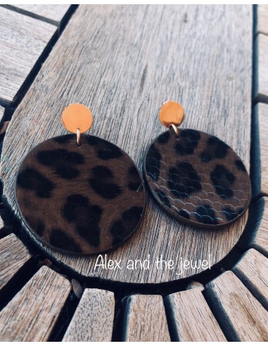 Κόσμημα σκουλαρίκια με δερμάτινο λεοπάρ σχέδιο και κούμπωμα καρφί σε ροζ χρυσό Jane