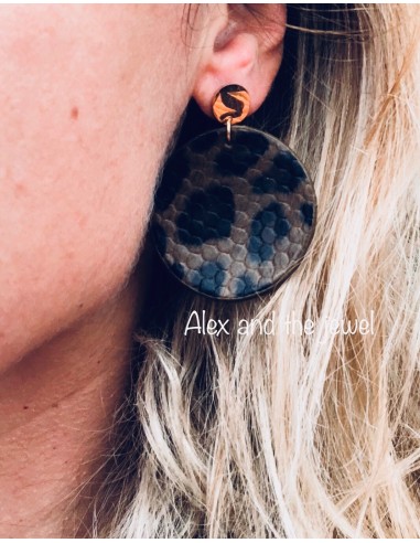 Κόσμημα σκουλαρίκια με δερμάτινο λεοπάρ σχέδιο και κούμπωμα καρφί σε ροζ χρυσό Jane