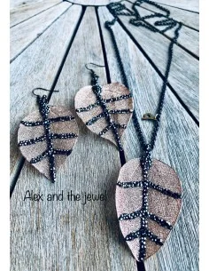 Χειροποίητο γυναικείο κολίε με φυσικό φύλλο και πέτρες Μαρκασίτη Falling Leaves 2