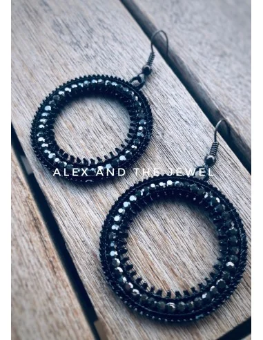 Κόσμημα σκουλαρίκια με μαύρο κυκλικό στοιχείο με στρας Aurelia