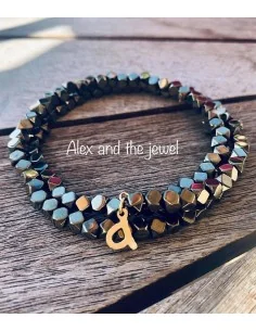 Χειροποίητο δίσειρο βραχιόλι από ημιπολύτιμες πέτρες Αιματίτη και μέγεθος με αυξομείωση Dorothy