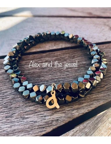 Χειροποίητο δίσειρο βραχιόλι από ημιπολύτιμες πέτρες Αιματίτη και μέγεθος με αυξομείωση Dorothy