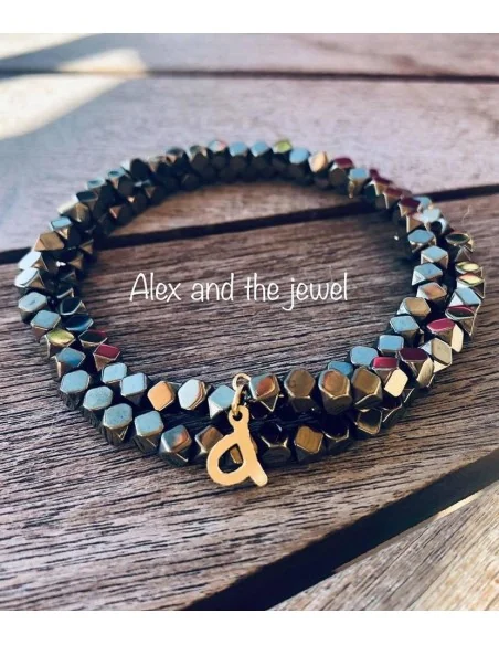 Χειροποίητο δίσειρο βραχιόλι από ημιπολύτιμες πέτρες Αιματίτη και μέγεθος με αυξομείωση Dorothy