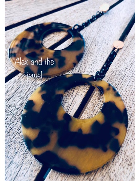 Κόσμημα animal print σκουλαρίκια σε καφέ αποχρώσεις, μαύρη αλυσίδα και κούμπωμα καρφί από ατσάλι Kiara