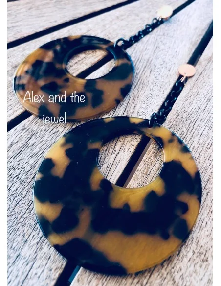 Κόσμημα animal print σκουλαρίκια σε καφέ αποχρώσεις, μαύρη αλυσίδα και κούμπωμα καρφί από ατσάλι Kiara