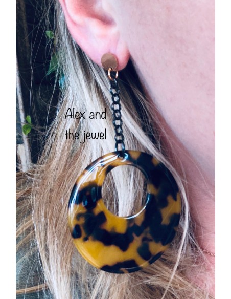 Κόσμημα animal print σκουλαρίκια σε καφέ αποχρώσεις, μαύρη αλυσίδα και κούμπωμα καρφί από ατσάλι Kiara