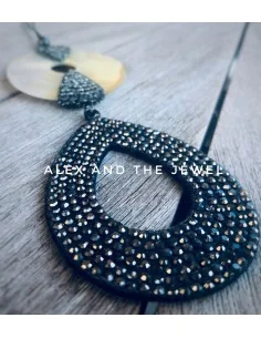 Κολιέ με κυκλικό στοιχείο από φίλντισι και μαρκασίτη κρεμαστό στοιχείο στρας,και πέτρες αιματίτη Serenity