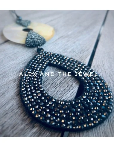 Κολιέ με κυκλικό στοιχείο από φίλντισι και μαρκασίτη κρεμαστό στοιχείο στρας,και πέτρες αιματίτη Serenity