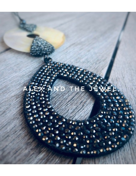 Κολιέ με κυκλικό στοιχείο από φίλντισι και μαρκασίτη κρεμαστό στοιχείο στρας,και πέτρες αιματίτη Serenity