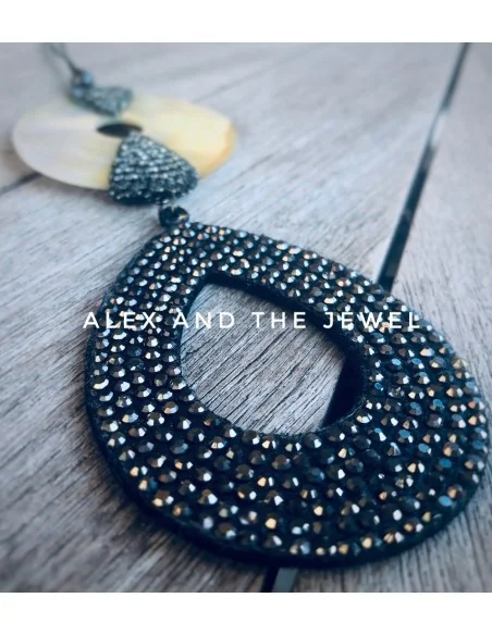 Κολιέ με κυκλικό στοιχείο από φίλντισι και μαρκασίτη κρεμαστό στοιχείο στρας,και πέτρες αιματίτη Serenity