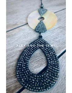 Κολιέ με κυκλικό στοιχείο από φίλντισι και μαρκασίτη κρεμαστό στοιχείο στρας,και πέτρες αιματίτη Serenity 2