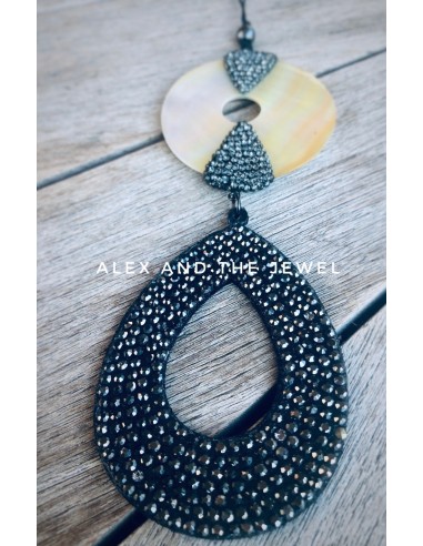 Κολιέ με κυκλικό στοιχείο από φίλντισι και μαρκασίτη κρεμαστό στοιχείο στρας,και πέτρες αιματίτη Serenity