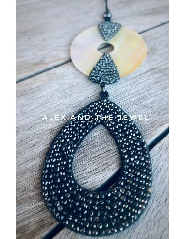 Κολιέ με κυκλικό στοιχείο από φίλντισι και μαρκασίτη κρεμαστό στοιχείο στρας,και πέτρες αιματίτη Serenity