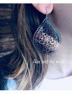 Κόσμημα σκουλαρίκια από επεξεργασμένο ορείχαλκο με σχέδιο δαντέλα Lace 2