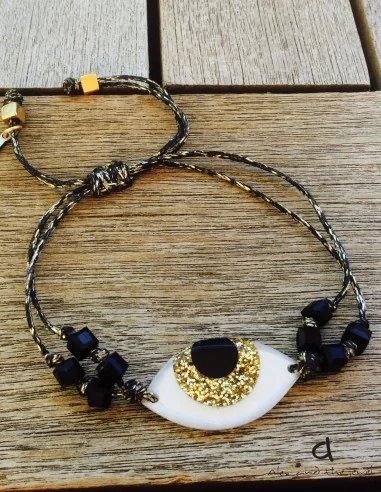 Χειροποίητο κόσμημα βραχιόλι με στοιχείο μάτι σε διάφορες αποχρώσεις, κρύσταλλα και αυξομείωση Look up