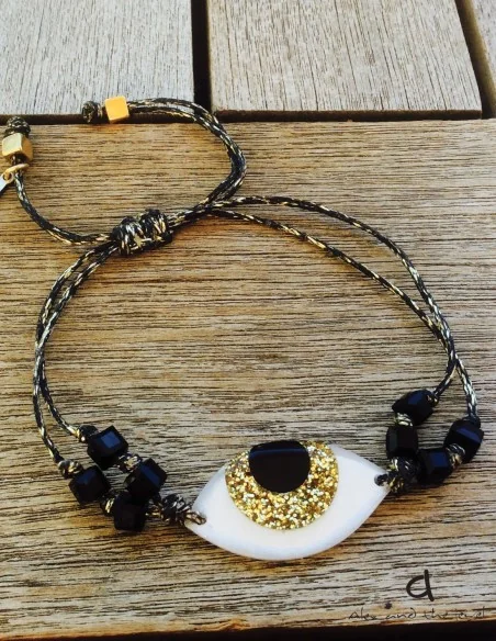 Χειροποίητο κόσμημα βραχιόλι με στοιχείο μάτι σε διάφορες αποχρώσεις, κρύσταλλα και αυξομείωση Look up