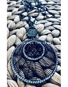 Κολιέ με στοχείο φιλιγκρί από ατσάλι και κρύσταλλα pave...