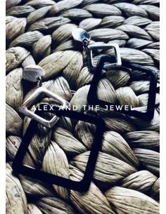 Κόσμημα σκουλαρίκια με τετράγωνα στοιχεία από ατσάλι σε ροζ χρυσό και μαύρο γεωμετρικά Square on the air 2