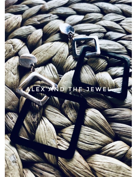 Κόσμημα σκουλαρίκια με τετράγωνα στοιχεία από ατσάλι σε ροζ χρυσό και μαύρο γεωμετρικά Square on the air