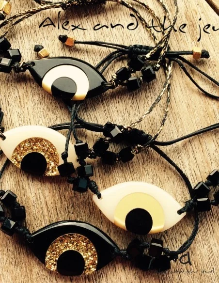 Χειροποίητο κόσμημα βραχιόλι με στοιχείο μάτι σε διάφορες αποχρώσεις, κρύσταλλα και αυξομείωση Look up