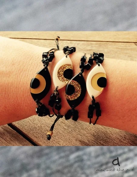 Χειροποίητο κόσμημα βραχιόλι με στοιχείο μάτι σε διάφορες αποχρώσεις, κρύσταλλα και αυξομείωση Look up