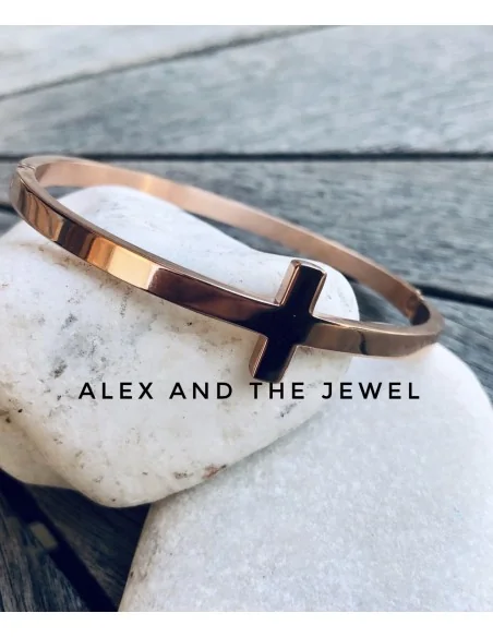 Βραχιόλι χειροπέδα σε ροζ χρυσό Σταυρός Cross