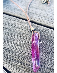 Χείροποίητο κολίε με κρεμαστή πέτρα Αχάτη σε φούξια... 2