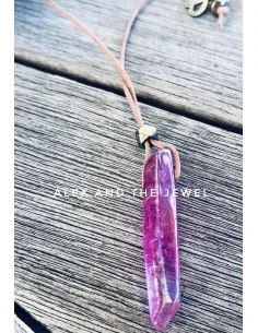 Χείροποίητο κολίε με κρεμαστή πέτρα Αχάτη σε φούξια... 2