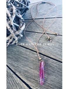 Χείροποίητο κολίε με κρεμαστή πέτρα Αχάτη σε φούξια...