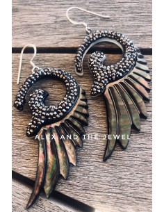 Κόσμημα σκουλαρίκια από εντυπωσιακό περίτεχνο μοτίφ από φίλντισι και πέτρες Μαρκασίτη και γάντζους από ασήμι 925 Gazelle 2