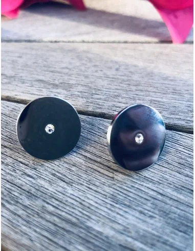 Σκουλαρίκια από ατσάλι σε κυκλικό σχήμα και ασημί χρώμα με ζιργκόν και κούμπωμα καρφί Icon