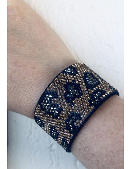Βραχιόλι σε καφέ και μαύρο animal print με χρυσό εντυπωσιακό κούμπωμα Pop leopard