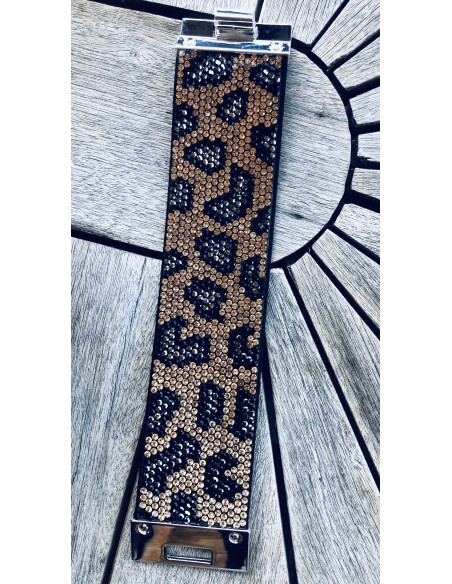 Βραχιόλι σε καφέ και μαύρο animal print με χρυσό εντυπωσιακό κούμπωμα Pop leopard