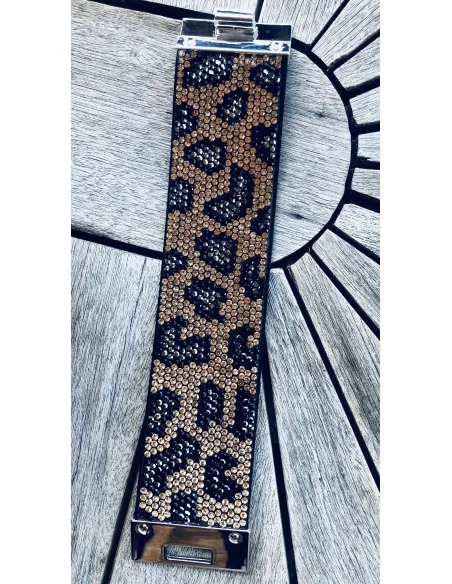 Βραχιόλι σε καφέ και μαύρο animal print με χρυσό εντυπωσιακό κούμπωμα Pop leopard