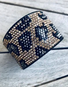 Βραχιόλι σε καφέ και μαύρο animal print με χρυσό εντυπωσιακό κούμπωμα Pop leopard