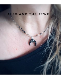 Χειροποίητο κόσμημα κολιέ με μαύρο πέταλο σε ατσάλινη αλυσίδα Navajo 2